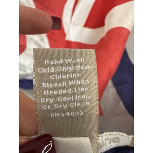 Banana Republic L Square Silk Scarf Red White Blue Monogram Head Wrap Americana - Picture 4 of 11